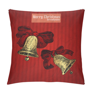 Personality  Yellow Christmas Bells On Red Background. Vector Illustration Pillow Covers