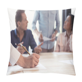 Personality  Woman Making Notes At Business Meeting Pillow Covers