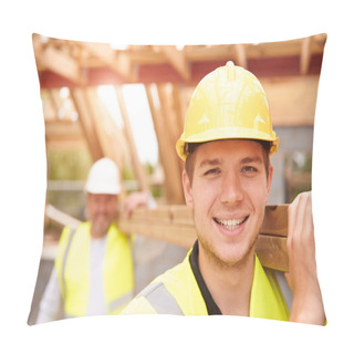 Personality  Builder And Apprentice On Construction Site Pillow Covers