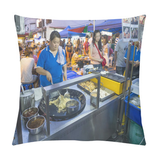 Personality  Street Food Vendor Making Stir Fried Food At Jonker Street In Ma Pillow Covers