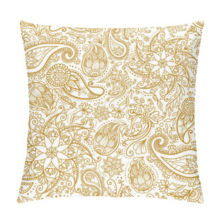 Personality  Golden Mehndi Seamless Pattern, Vector. Traditional Indian Style, Ornamental Floral Yoga Design Pillow Covers