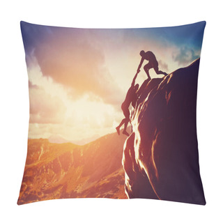 Personality  Hikers Climbing On Mountain. Pillow Covers