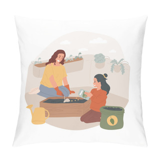 Personality  Balcony Gardening Isolated Cartoon Vector Illustration. Pillow Covers