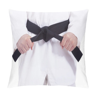 Personality  Martial Arts Man Tying His Black Belt, Isolated On White Pillow Covers
