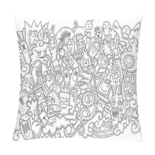 Personality  Vector Illustration Of Doodle Cute Monster Background ,Hand Draw Pillow Covers