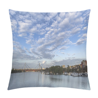 Personality  Panoramic View Of The New Railroad Bridge Over Sava River, Belgrade, Serbia Pillow Covers