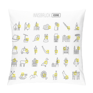 Personality  Innsbruck. Collection Of Perfectly Thin Icons For Web Design, App, And The Most Modern Projects. The Kit Of Signs For Category Cities And Countries. Pillow Covers