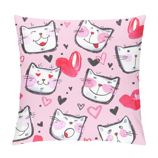 Personality  Seamless Pattern With Cute Kittens. Pillow Covers