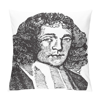 Personality  Baruch Spinoza, 1632-1677, He Was A Dutch Philosopher, Vintage Line Drawing Or Engraving Illustration Pillow Covers