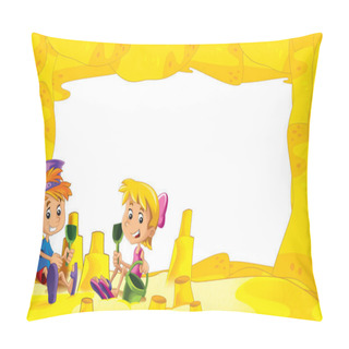 Personality  Children On The Beach Playing In Sand Sailboats Pillow Covers