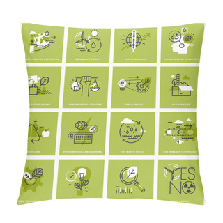 Personality  Set Of Thin Line Concept Icons Of Environment, Renewable Energy, Sustainable Technology, Recycling, Ecology Solutions Pillow Covers
