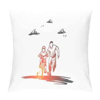 Personality  Father, Day, Family, Child, Happy Concept. Hand Drawn Isolated Vector. Pillow Covers