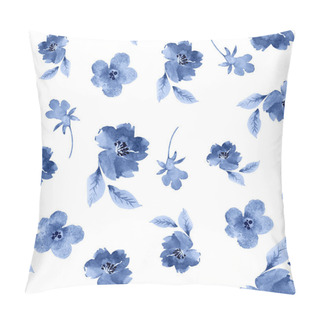 Personality  Seamless Pattern With Watercolor Blue Flowers And Leaves On A White Background, Hand Painted. Pillow Covers