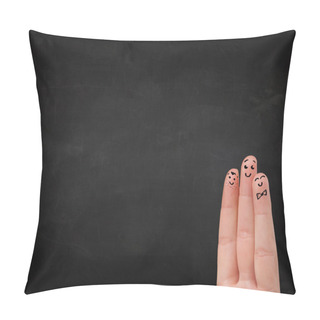 Personality  Happy Smiley Fingers Looking At Empty Black Chalboard Pillow Covers