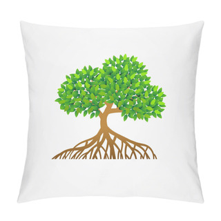Personality  Mangrove Tree With Roots And Green Leaves Vector Illustration. Pillow Covers