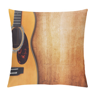 Personality  Acoustic Guitar Against  Grunge Background Pillow Covers