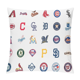 Personality  MILAN, ITALY - DICEMBER 13, 2018: Official High Quality Vector Logos Collection Of The 30 Major League Baseball (MLB) Teams Isolated On White Background Pillow Covers
