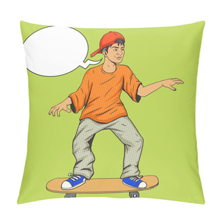 Personality  Teenager On A Skateboard Pop Art Vector Pillow Covers