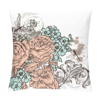 Personality  Grunge Vector Background With Roses Flowers For Design Pillow Covers