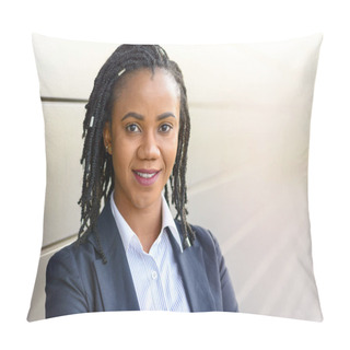 Personality  Portrait Of Serious Elegant Woman Against Wall Pillow Covers