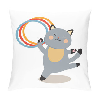 Personality  Set Of Cheerful Circus Playing Cats Vector Illustration. Pillow Covers
