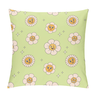 Personality  Groovy Flowers In Trendy Retro Psychedelic Style. Seamless Pattern. Pillow Covers