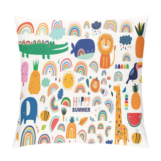 Personality  Baby Animals . Vector Illustration With Animals And Rainbows. Nursery Baby Pattern Illustration Pillow Covers