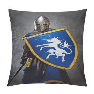 Personality  Medieval Knight On Grey Background. Pillow Covers