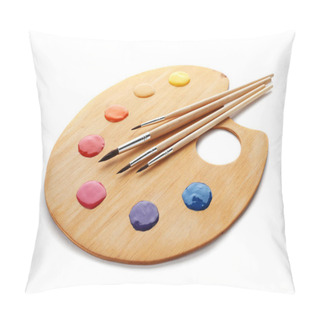 Personality  Palette With Paints And Brushes On White Background Pillow Covers