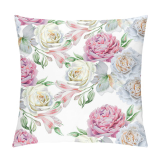 Personality  Seamless Pattern With Flowers. Alstroemeria. Rose. Lily. Waterco Pillow Covers