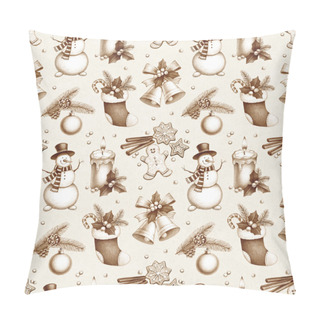 Personality  Pencil Drawings Of Christmas Decorations. Seamless Pattern Pillow Covers