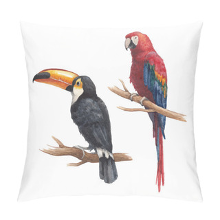 Personality  Toucan And Parrot Drawings Pillow Covers