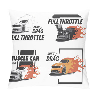 Personality  Set Of Muscle Car Logo, Badges And Emblems Isolated. Pillow Covers