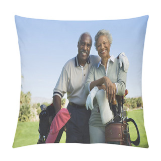 Personality  Senior Couple In Golf Course Smiling Pillow Covers