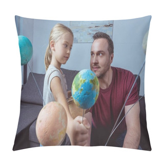 Personality  Girl Showing Father Model Of Earth   Pillow Covers