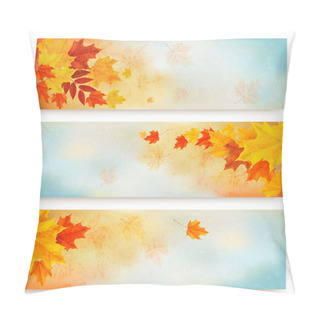 Personality  Three Abstract Autumn Banners With Color Leaves. Vector Pillow Covers