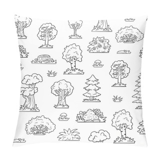 Personality  Vector Colorless Seamless Pattern, Trees And Bushes Pillow Covers