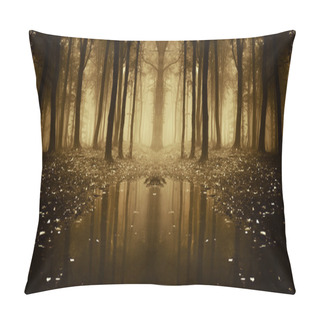 Personality  Fantasy Autumn Forest With Fog And Water Pillow Covers