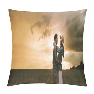 Personality  Beautiful Couple Embracing On Meadow At Sunset Pillow Covers