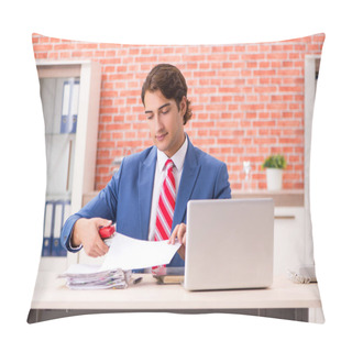 Personality  Young Handsome Employee Working In The Office  Pillow Covers