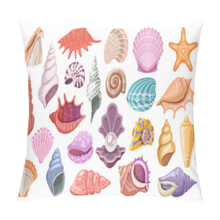 Personality  Seashell Or Sea Shell Icon Set, Vector Clipart. Molluscan Seashells, Tropical Sea Animals Collection. Underwater Mollusk Or Muscle Fish. Scallop Or Rapana, Gastropod And Starfish. Summer Souvenir. Pillow Covers