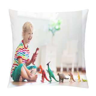 Personality  Child Playing With Toy Dinosaurs. Kids Toys. Pillow Covers