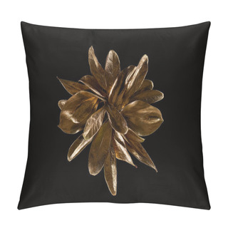 Personality  Top View Of Golden Shiny Metal Flower Isolated On Black Pillow Covers