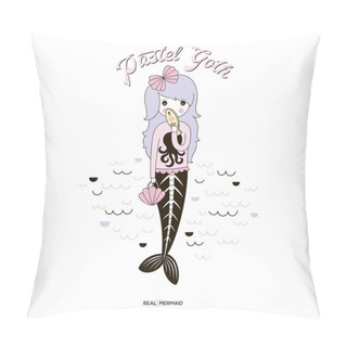 Personality  Pastel Goth Mermaid, Kawaii Illustration Pillow Covers