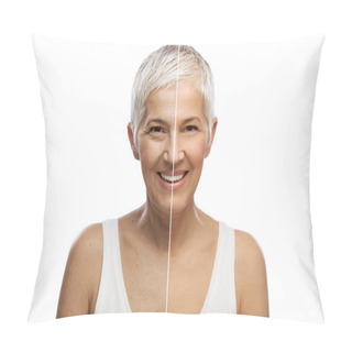 Personality  Portrait Of A Beautiful Elderly Woman, Aging Concept, Isolated On White Background  Pillow Covers