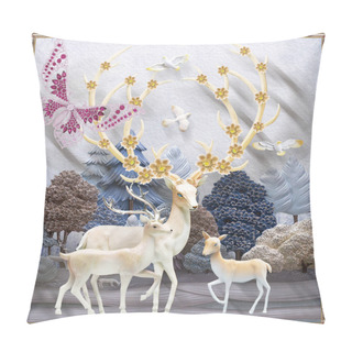Personality  3d Mural Flowers Background With Deer And Circle Wallpaper For Walls . With Golden Tree Flowers And Jewelery Background . Pillow Covers