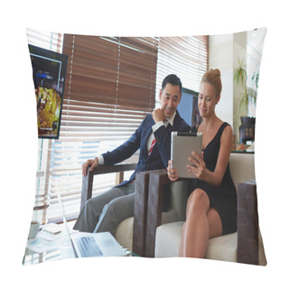 Personality  Two Colleagues Using Digital Tablet Pillow Covers