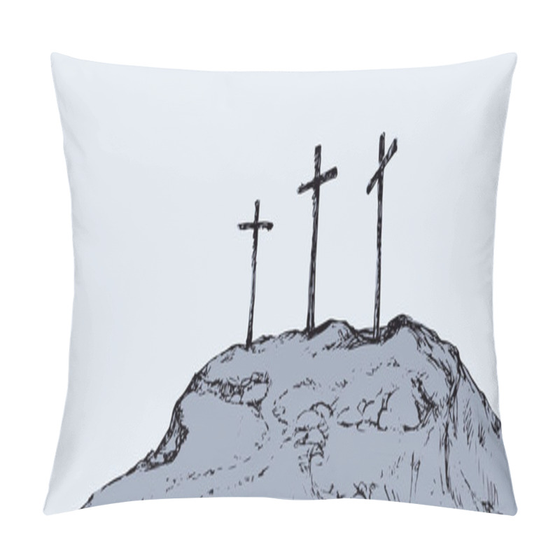Personality  Three Crosses Stand On  Light Sky Backdrop Pillow Covers