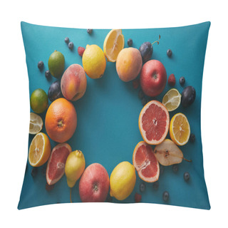 Personality  Top View Of Circle Of Fruits On Blue Surface Pillow Covers