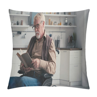 Personality  Handicapped Senior Man In Wheelchair Reading Novel  Pillow Covers